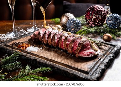 Roast Beef Fillet On The Christmas Table