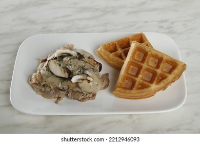 Roast Beef With Mushroom Gravy And Waffles