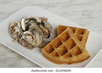 Roast Beef With Mushroom Gravy And Waffles