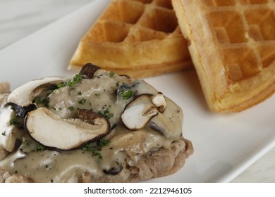 Roast Beef With Mushroom Gravy And Waffles