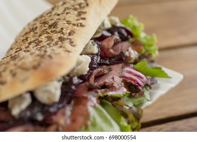 Roast Beef Panini And Blue Cheese Crumbs