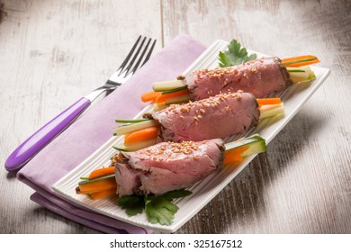 Roast Beef Rolled Up Vegetable Stuffed