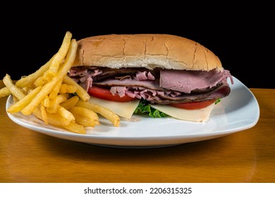 Roast Beef Sub With Tomato Lettuce And  Cheese Served With Fries