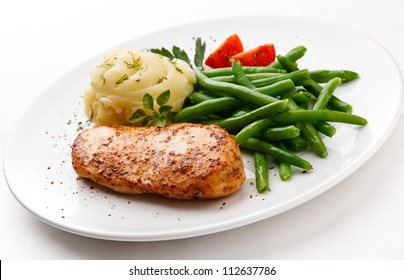 Roast Chicken Breast, Mashed Potatoes And Green Beans