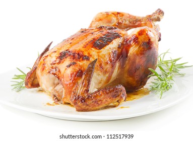 Roast Chicken Isolated On White Background