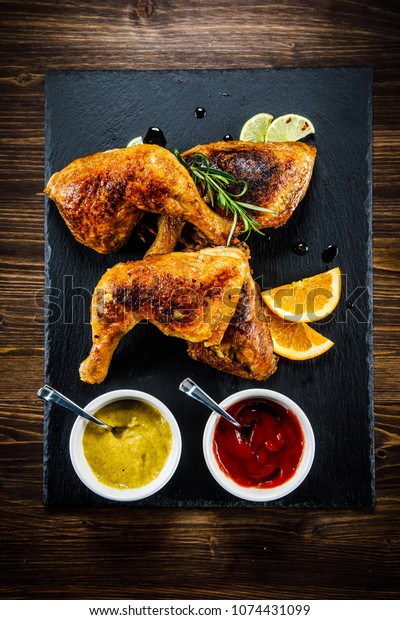 Roast Chicken Legs On Black Stone Stock Photo 1074431099 | Shutterstock