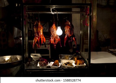 Roast Chickens Hanging At A Chinese Wet Market In Shanghai's Old Town