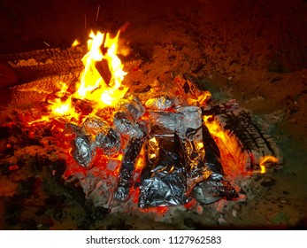 Roast dinner in fire
