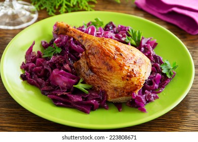 Roast Duck With Apples And Red Cabbage.