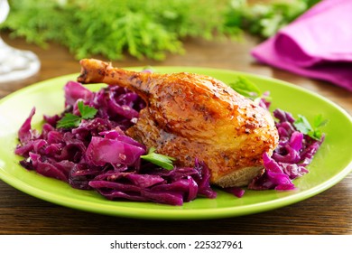 Roast Duck With Apples And Red Cabbage.