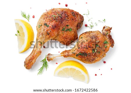 Roast duck leg isolated on white background
