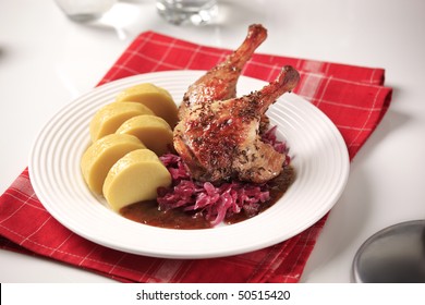 Roast Duck, Red Cabbage And Potato Dumplings