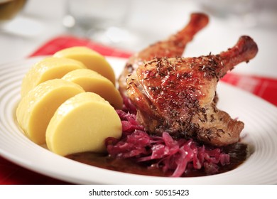 Roast Duck, Red Cabbage And Potato Dumplings