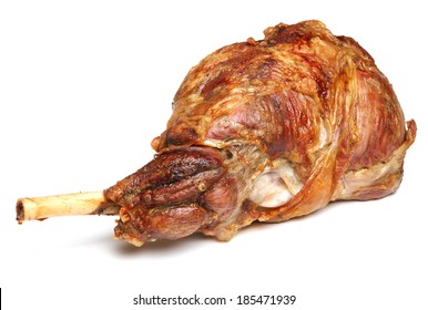 Roast Leg Of Lamb On White Background.