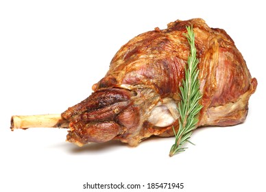 Roast Leg Of Lamb On White Background.