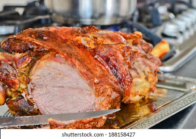 Roast Leg Of Lamb, Traditional Sunday Roast And Popular At Easter, Shot Was Taken In Leeds, Yorkshire, Which Is In England.