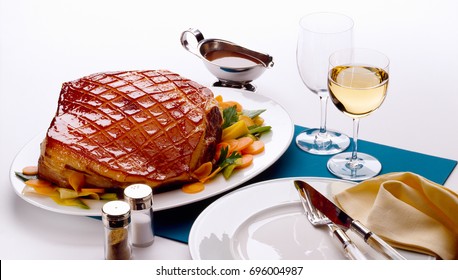 Roast Pork With Crackling And Vegetables On A Plate