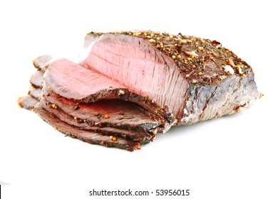 Roast Slice Beef Chunk On White Background