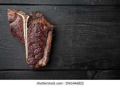 Roast T-bone Or Porterhouse Beef Meat Steak Set, Top View Flat Lay, With Copy Space For Text