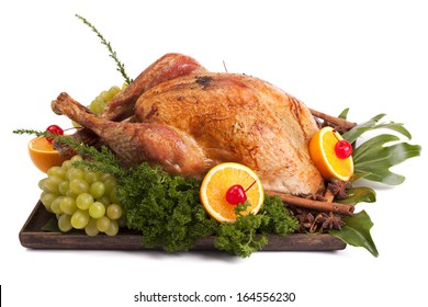 Roast Turkey On A White Background.