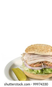 Roast Turkey Sandwich On A Bagel, Lots Of White Space