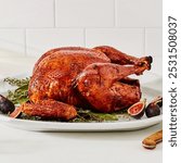 Roast Turkey with white background, side view
