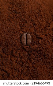 Roasted Arabica Coffee Bean In Freshly Ground Coffee. Ingredients For Making Coffee, Top View.