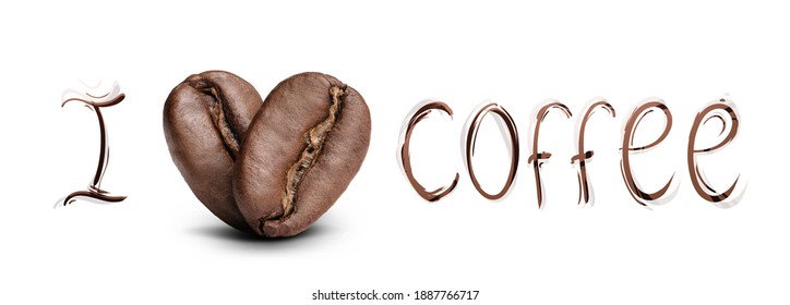 roasted aromatic coffee beans on a white background, located one after another and forming a heart shape. love coffee logo concept. studio macro photography - Powered by Shutterstock