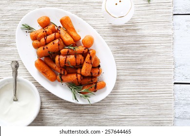 Roasted Baby Carrots On A Plate, Food