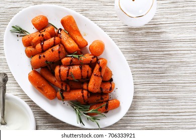 Roasted Baby Carrots On A Plate, Food Healthy