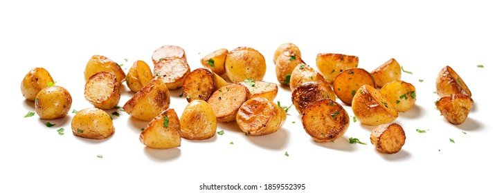 Roasted Baby Potatoes Isolated On White Background. 