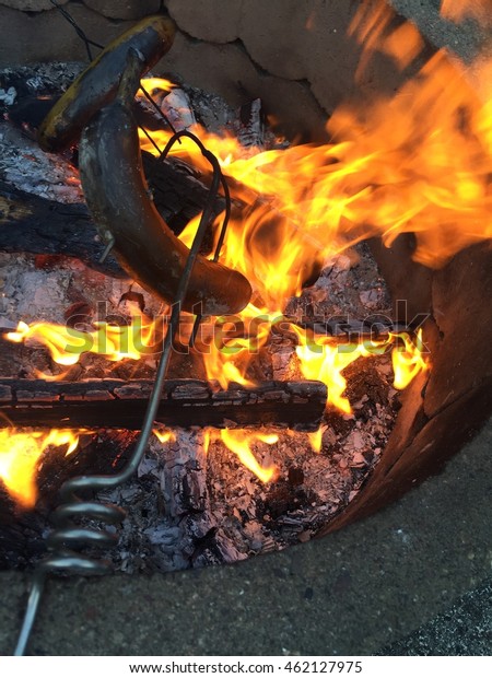 Roasted Bananas Fire Pit Parks Outdoor Food And Drink Stock Image