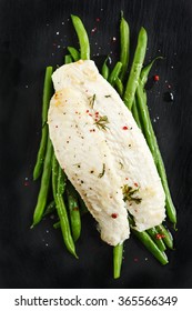 Roasted Basa Fillet With Green Bean. Top View