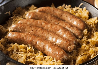 Roasted Beer Bratwurst With Saurkraut In A Pan