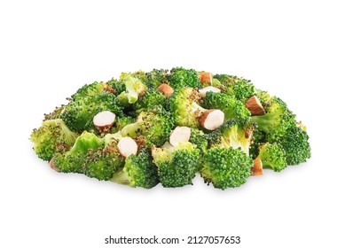 Roasted Broccoli With Almond Slices On A White Isolated Background. Toning. Selective Focus