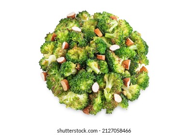 Roasted Broccoli With Almond Slices On A White Isolated Background. Toning. Selective Focus