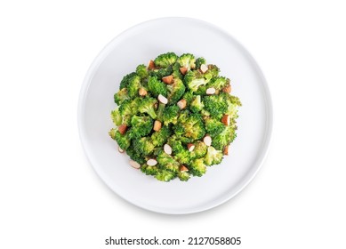 Roasted Broccoli With Almond Slices On A White Isolated Background. Toning. Selective Focus