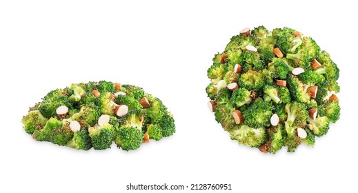 Roasted Broccoli With Almond Slices On A White Isolated Background. Toning. Selective Focus