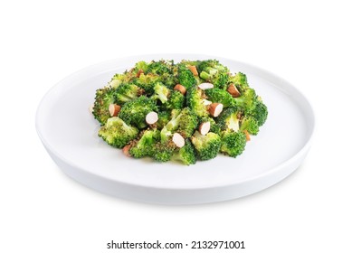 Roasted Broccoli With Almond Slices On A White Isolated Background. Toning. Selective Focus