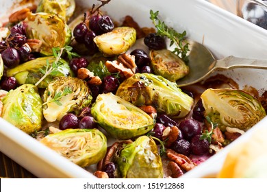 roasted brussels sprouts with grapes,nuts and balsamic vinegar