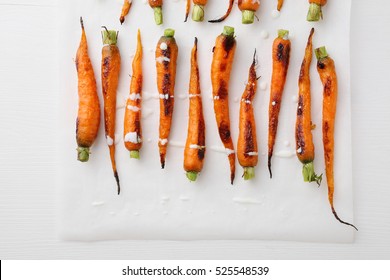  Roasted Carrots On White Wood, Food Top 