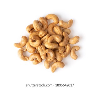 Roasted Cashew Nuts On White Background Top View