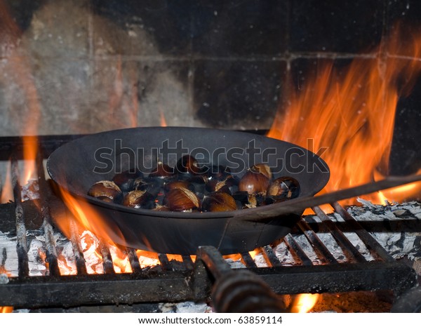 Roasted Chestnuts Fireplace Food And Drink Objects Stock Image