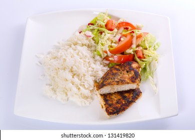 Roasted Chicken Breast With Salad And Rice