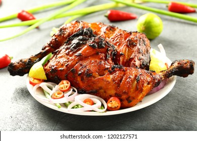 Roasted chicken with fresh green salads,