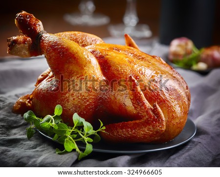 roasted chicken on gray plate