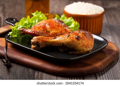 Roasted Chicken Pieces With Lettuce Salad.