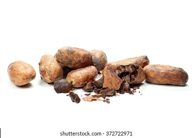 Roasted Cocoa Beans Isolated On White Background