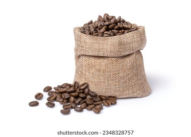 Roasted coffee bean in sack bag isolated on white background. - Powered by Shutterstock