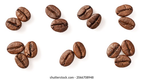 Roasted Coffee Beans Isolated On White Background, Top View